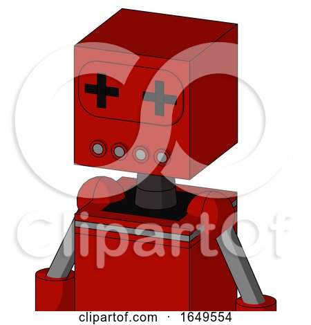 Red Mech with Box Head and Pipes Mouth and Plus Sign Eyes by Leo Blanchette