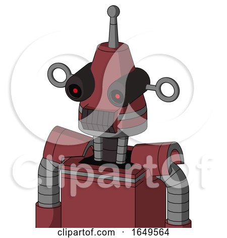 Red Mech with Cone Head and Dark Tooth Mouth and Black Glowing Red Eyes and Single Antenna by Leo Blanchette