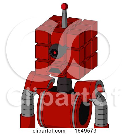 Red Mech with Cube Head and Sad Mouth and Black Cyclops Eye and Single Led Antenna by Leo Blanchette