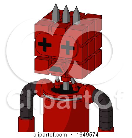 Red Mech with Cube Head and Sad Mouth and Plus Sign Eyes and Three Spiked by Leo Blanchette