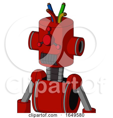 Red Mech with Cylinder Head and Dark Tooth Mouth and Cyclops Compound Eyes and Wire Hair by Leo Blanchette