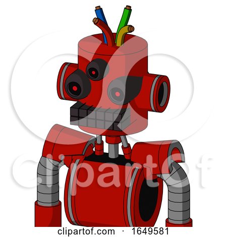 Red Mech with Cylinder Head and Keyboard Mouth and Three-Eyed and Wire Hair by Leo Blanchette