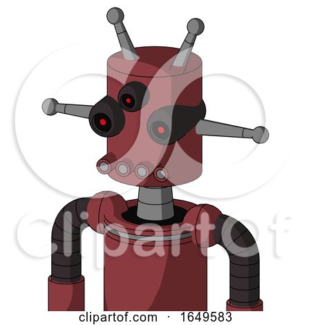 Red Mech with Cylinder Head and Pipes Mouth and Three-Eyed and Double Antenna by Leo Blanchette