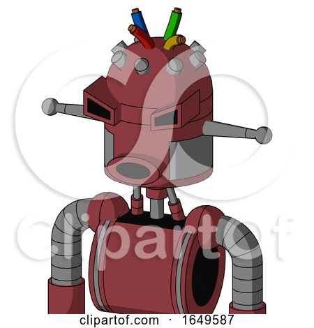 Red Mech with Dome Head and Round Mouth and Angry Eyes and Wire Hair by Leo Blanchette