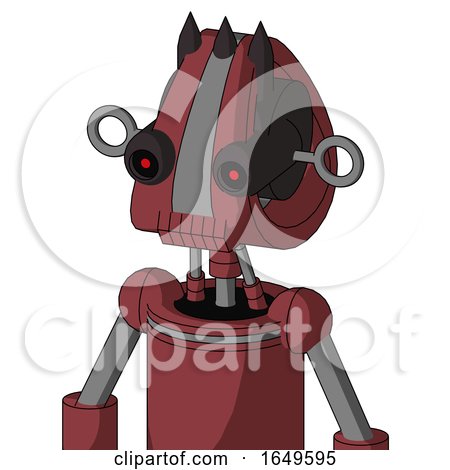 Red Mech with Droid Head and Toothy Mouth and Black Glowing Red Eyes and Three Dark Spikes by Leo Blanchette