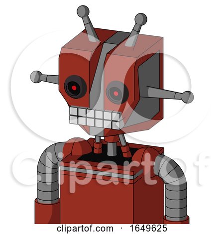 Red Automaton with Mechanical Head and Keyboard Mouth and Black Glowing Red Eyes and Double Antenna by Leo Blanchette