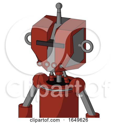 Red Automaton with Mechanical Head and Pipes Mouth and Black Visor Cyclops and Single Antenna by Leo Blanchette