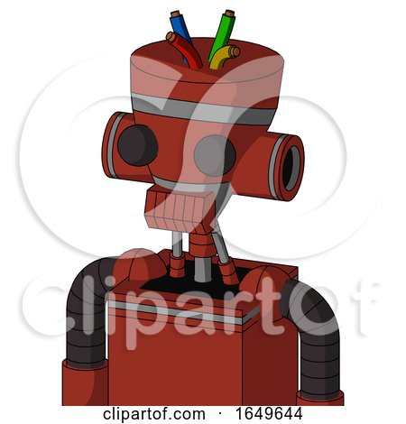 Red Automaton with Vase Head and Toothy Mouth and Two Eyes and Wire Hair by Leo Blanchette
