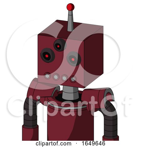 Red Droid with Box Head and Pipes Mouth and Three-Eyed and Single Led Antenna by Leo Blanchette