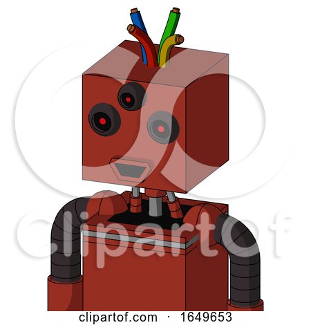 Red Automaton with Box Head and Happy Mouth and Three-Eyed and Wire Hair by Leo Blanchette