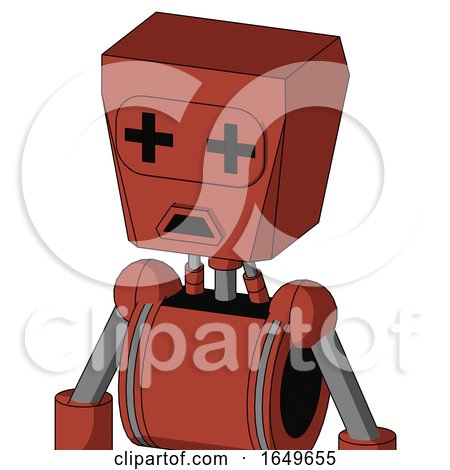 Red Automaton with Box Head and Sad Mouth and Plus Sign Eyes by Leo Blanchette