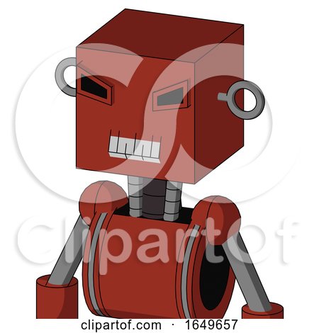 Red Automaton with Box Head and Teeth Mouth and Angry Eyes by Leo Blanchette
