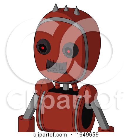 Red Automaton with Bubble Head and Dark Tooth Mouth and Black Glowing Red Eyes and Three Spiked by Leo Blanchette