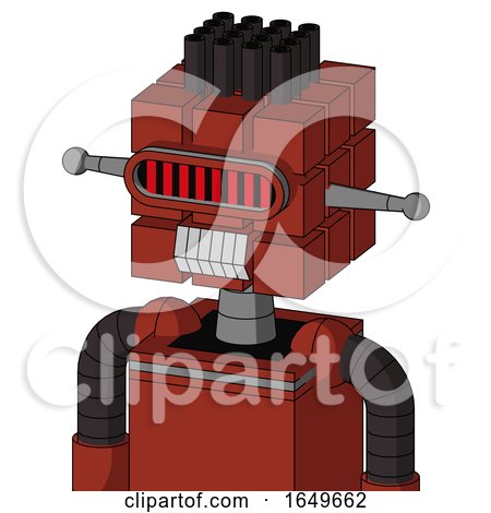 Red Automaton with Cube Head and Teeth Mouth and Visor Eye and Pipe Hair by Leo Blanchette