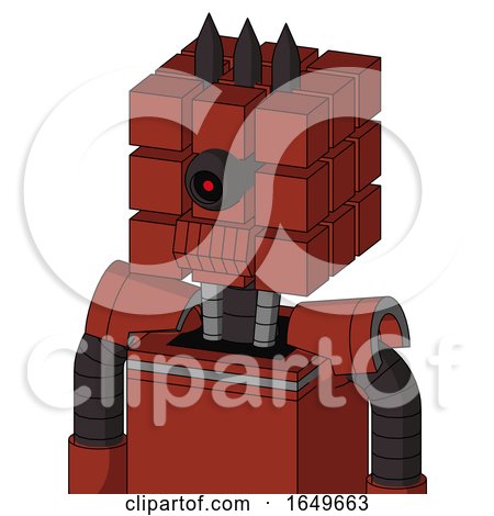 Red Automaton with Cube Head and Toothy Mouth and Black Cyclops Eye and Three Dark Spikes by Leo Blanchette