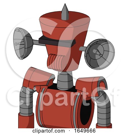Red Automaton with Cylinder-Conic Head and Speakers Mouth and Black Visor Cyclops and Spike Tip by Leo Blanchette