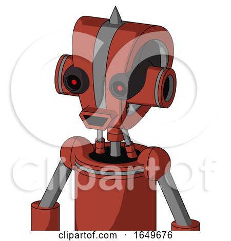 Red Automaton with Droid Head and Happy Mouth and Black Glowing Red Eyes and Spike Tip by Leo Blanchette