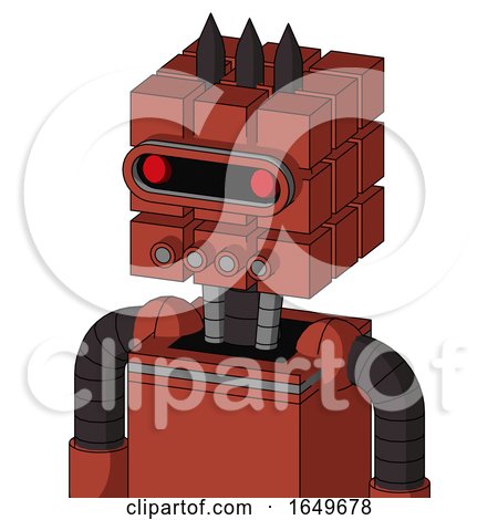 Red Automaton with Cube Head and Pipes Mouth and Visor Eye and Three Dark Spikes by Leo Blanchette