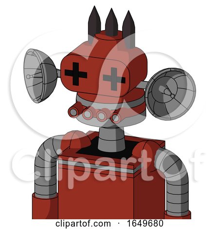 Red Automaton with Cone Head and Pipes Mouth and Plus Sign Eyes and Three Dark Spikes by Leo Blanchette