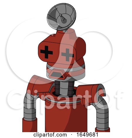 Red Automaton with Cone Head and Sad Mouth and Plus Sign Eyes and Radar Dish Hat by Leo Blanchette