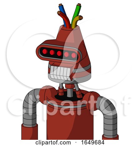 Red Automaton with Cone Head and Teeth Mouth and Visor Eye and Wire Hair by Leo Blanchette