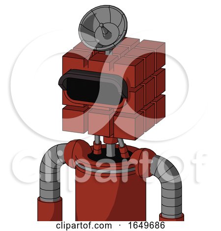Red Automaton with Cube Head and Black Visor Eye and Radar Dish Hat by Leo Blanchette