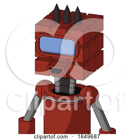 Red Automaton with Cube Head and Happy Mouth and Large Blue Visor Eye and Three Dark Spikes by Leo Blanchette