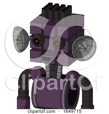Purple Mech with Cube Head and Happy Mouth and Black Glowing Red Eyes and Pipe Hair by Leo Blanchette