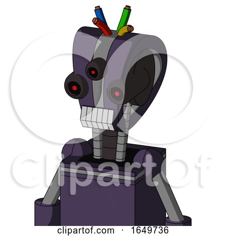 Purple Mech with Droid Head and Teeth Mouth and Three-Eyed and Wire Hair by Leo Blanchette