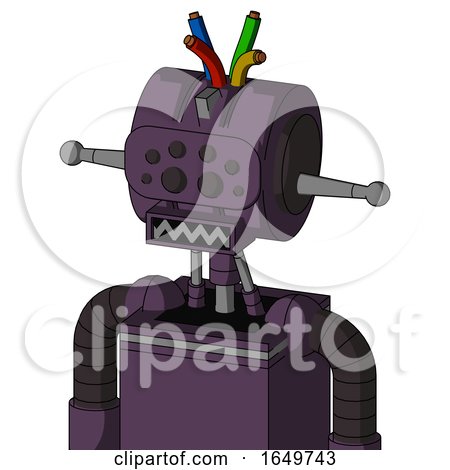 Purple Mech with Multi-Toroid Head and Square Mouth and Bug Eyes and Wire Hair by Leo Blanchette