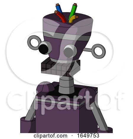 Purple Mech with Vase Head and Keyboard Mouth and Two Eyes and Wire Hair by Leo Blanchette