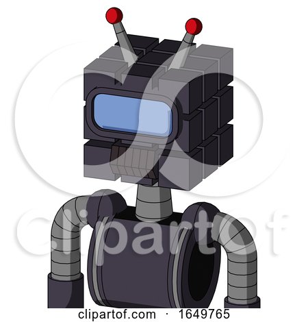 Purple Robot with Cube Head and Dark Tooth Mouth and Large Blue Visor Eye and Double Led Antenna by Leo Blanchette