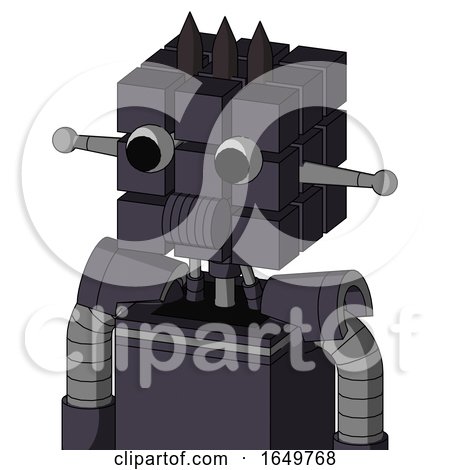 Purple Robot with Cube Head and Speakers Mouth and Two Eyes and Three Dark Spikes by Leo Blanchette
