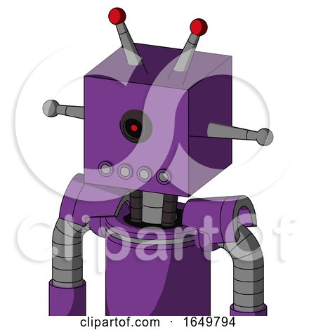 Purple Automaton with Box Head and Pipes Mouth and Black Cyclops Eye and Double Led Antenna by Leo Blanchette