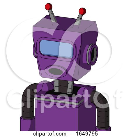 Purple Automaton with Box Head and Round Mouth and Large Blue Visor Eye and Double Led Antenna by Leo Blanchette