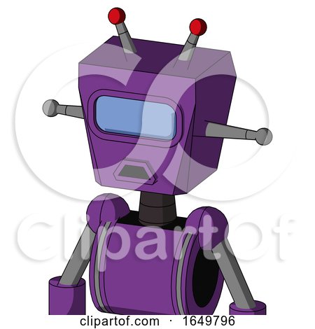 Purple Automaton with Box Head and Sad Mouth and Large Blue Visor Eye and Double Led Antenna by Leo Blanchette