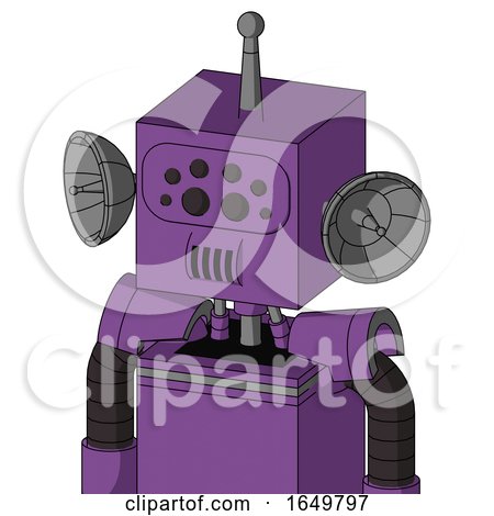 Purple Automaton with Box Head and Speakers Mouth and Bug Eyes and Single Antenna by Leo Blanchette