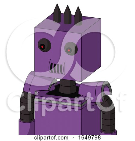 Purple Automaton with Box Head and Speakers Mouth and Red Eyed and Three Dark Spikes by Leo Blanchette