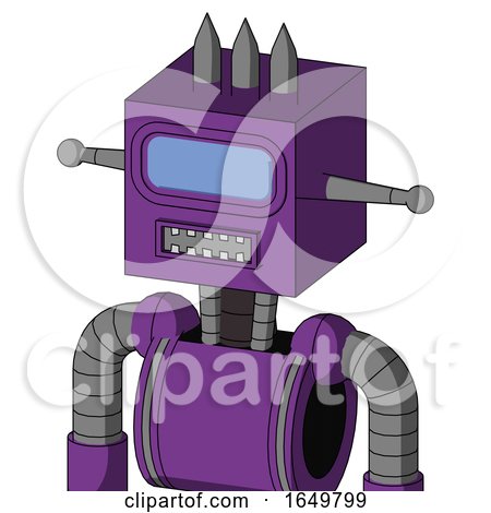 Purple Automaton with Box Head and Square Mouth and Large Blue Visor Eye and Three Spiked by Leo Blanchette