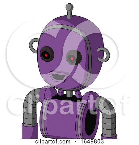 Purple Automaton with Bubble Head and Happy Mouth and Black Glowing Red Eyes and Single Antenna by Leo Blanchette