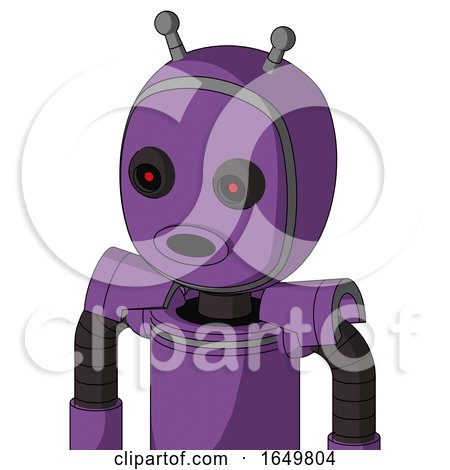 Purple Automaton with Bubble Head and Round Mouth and Black Glowing Red Eyes and Double Antenna by Leo Blanchette