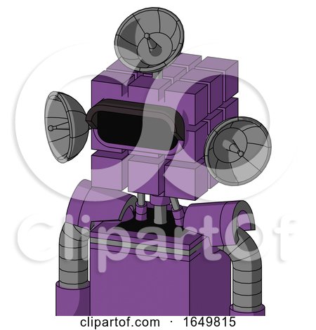 Purple Automaton with Cube Head and Black Visor Eye and Radar Dish Hat by Leo Blanchette