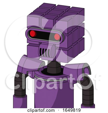 Purple Automaton with Cube Head and Speakers Mouth and Visor Eye by Leo Blanchette