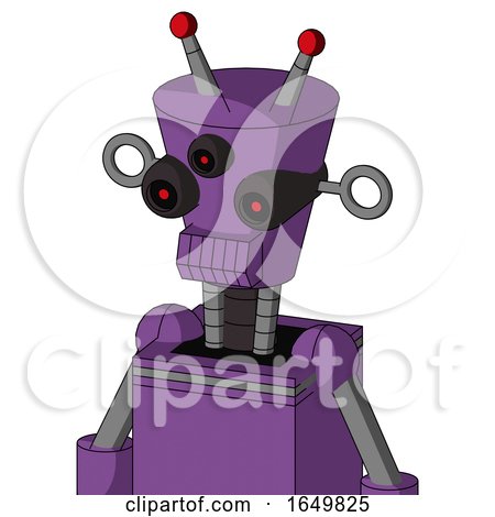 Purple Automaton with Cylinder-Conic Head and Toothy Mouth and Three-Eyed and Double Led Antenna by Leo Blanchette