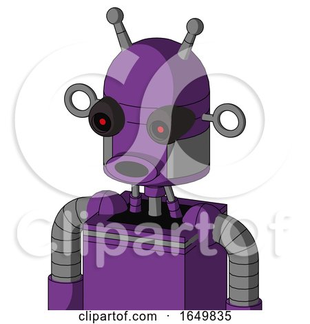 Purple Automaton with Dome Head and Round Mouth and Black Glowing Red Eyes and Double Antenna by Leo Blanchette