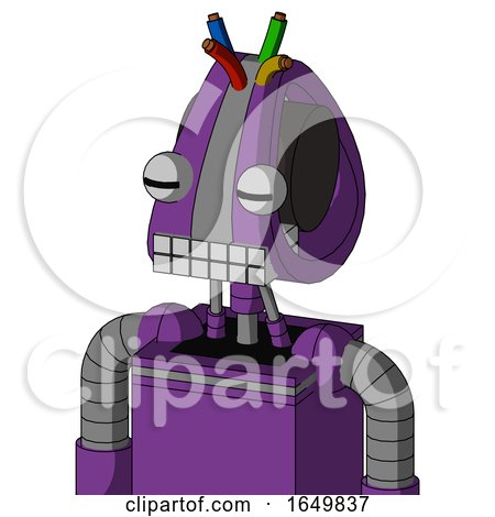 Purple Automaton with Droid Head and Keyboard Mouth and Two Eyes and Wire Hair by Leo Blanchette