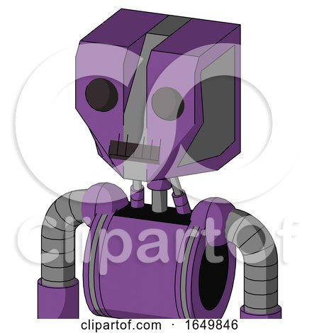 Purple Automaton with Mechanical Head and Dark Tooth Mouth and Two Eyes by Leo Blanchette