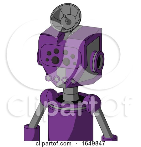 Purple Automaton with Mechanical Head and Pipes Mouth and Bug Eyes and Radar Dish Hat by Leo Blanchette