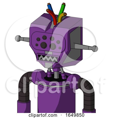 Purple Automaton with Mechanical Head and Square Mouth and Bug Eyes and Wire Hair by Leo Blanchette