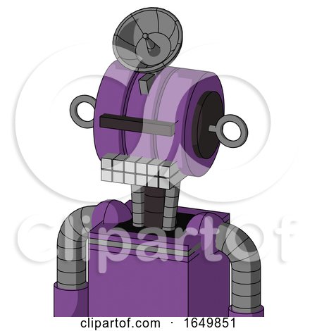 Purple Automaton with Multi-Toroid Head and Keyboard Mouth and Black Visor Cyclops and Radar Dish Hat by Leo Blanchette